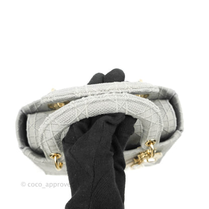 Christian Dior Medium Lady D-Lite Bag Gray Cannage Embroidery Gold Hardware