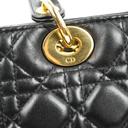 Christian Dior Medium Lady Dior Black Lambskin Gold Hardware