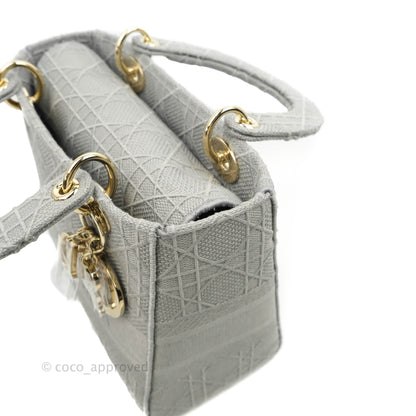 Christian Dior Medium Lady D-Lite Bag Gray Cannage Embroidery Gold Hardware