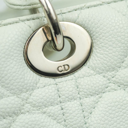 Christian Dior Medium Lady Dior Light Mint Grained Leather Silver Hardware