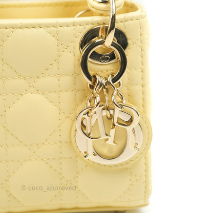 Christian Dior Micro Lady Dior Cannage Pale Yellow Lambskin Gold Hardware