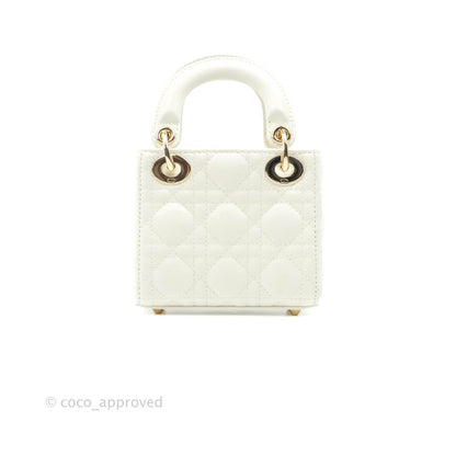 Christian Dior Micro Lady Dior Cannage Ivory White Lambskin Gold Hardware