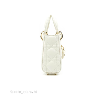 Christian Dior Micro Lady Dior Cannage Ivory White Lambskin Gold Hardware