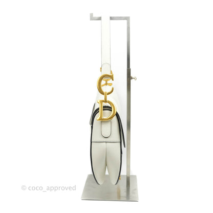 Christian Dior Saddle Bag White Grained Calfskin Gold Hardware