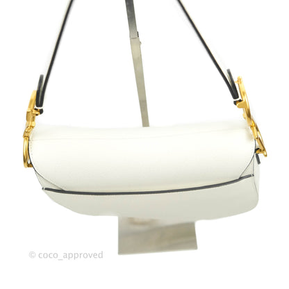 Christian Dior Saddle Bag White Grained Calfskin Gold Hardware