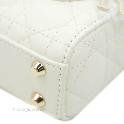 Christian Dior Micro Lady Dior Cannage Ivory White Lambskin Gold Hardware