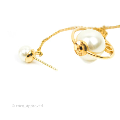 Christian Dior CD Pearl Long Drop Earrings Gold Tone