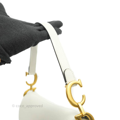 Christian Dior Saddle Bag White Grained Calfskin Gold Hardware