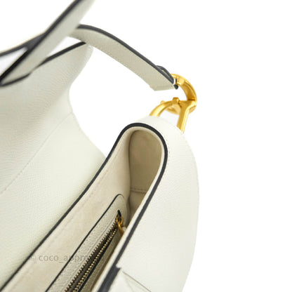 Christian Dior Saddle Bag White Grained Calfskin Gold Hardware