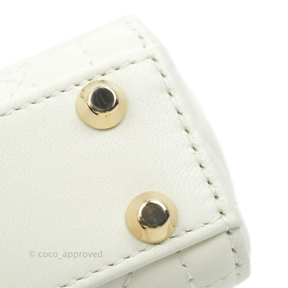 Christian Dior Micro Lady Dior Cannage Ivory White Lambskin Gold Hardware
