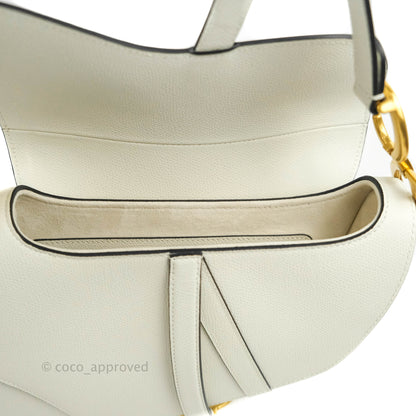 Christian Dior Saddle Bag White Grained Calfskin Gold Hardware