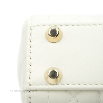 Christian Dior Micro Lady Dior Cannage Ivory White Lambskin Gold Hardware