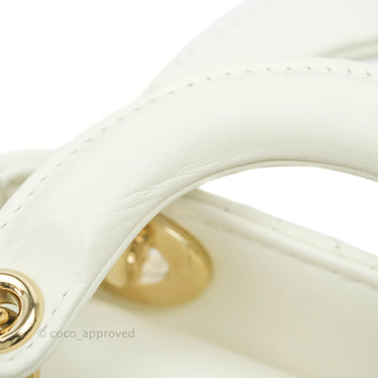 Christian Dior Micro Lady Dior Cannage Ivory White Lambskin Gold Hardware