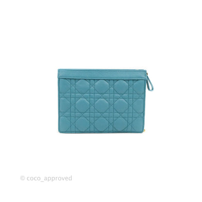 Dior Caro Zipped Pouch With Chain Azure Blue Supple Cannage Calfskin