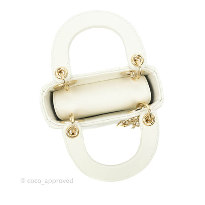 Christian Dior Micro Lady Dior Cannage Ivory White Lambskin Gold Hardware