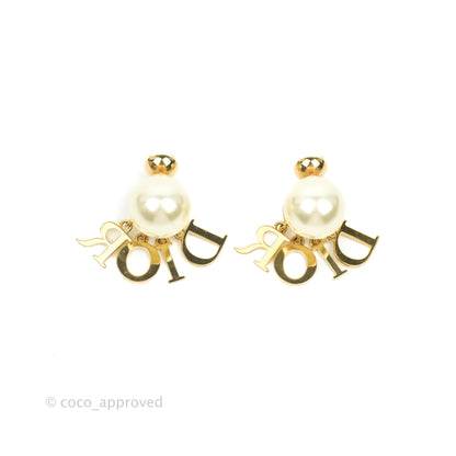 Dior Tribales Pearl Crystal D.I.O.R. Earrings Gold Tone