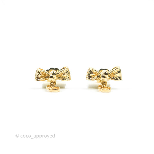 Christian Dior CD Bow Earrings Gold Tone