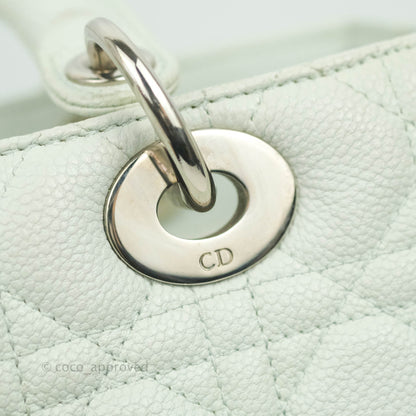 Christian Dior Medium Lady Dior Light Mint Grained Leather Silver Hardware