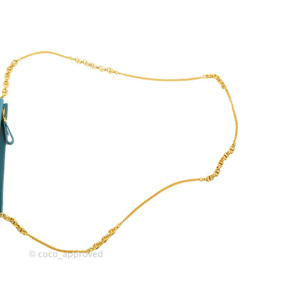 Dior Caro Zipped Pouch With Chain Azure Blue Supple Cannage Calfskin