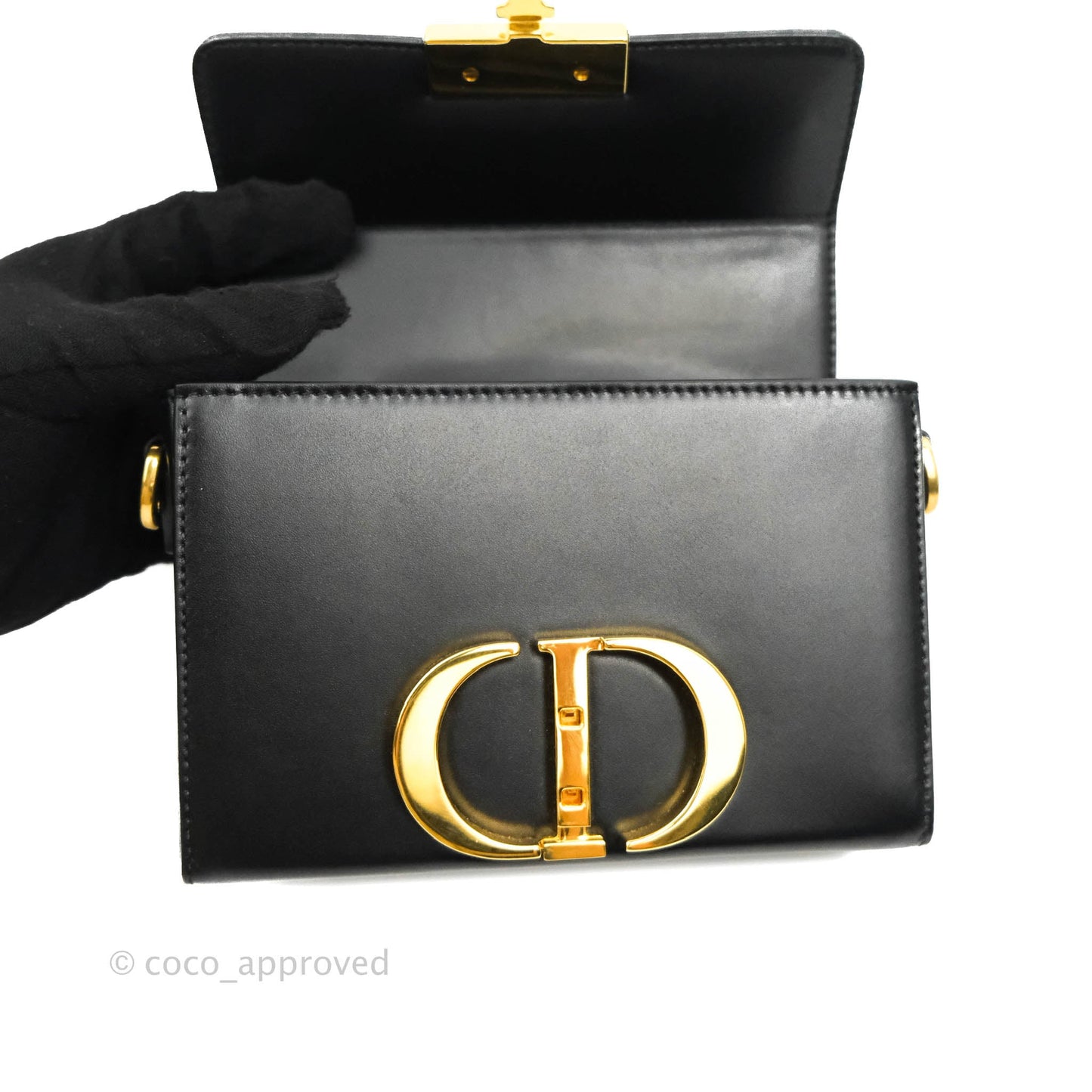 Christian Dior 30 Montaigne Box Bag Black Calfskin Gold Hardware