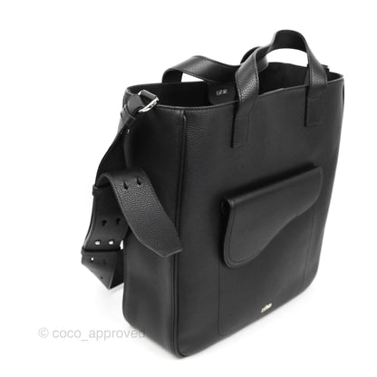 Dior Men's Saddle Tote Bag with Shoulder Strap Black Grained Leather