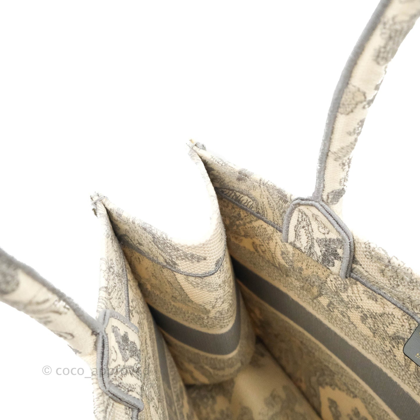 Christian Dior Medium (Old Small) Embroidered Toile De Jouy Light Grey Canvas Book Tote