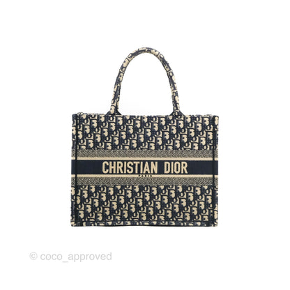 Christian Dior Medium Blue (Old Small) Dior Oblique Embroidery Canvas Book Tote