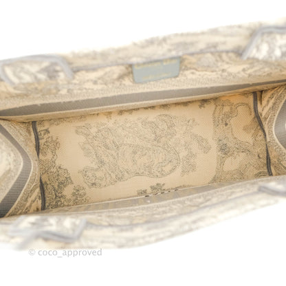 Christian Dior Medium (Old Small) Embroidered Toile De Jouy Light Grey Canvas Book Tote