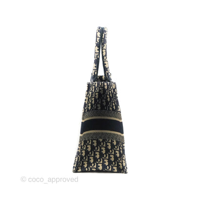 Christian Dior Medium Blue (Old Small) Dior Oblique Embroidery Canvas Book Tote