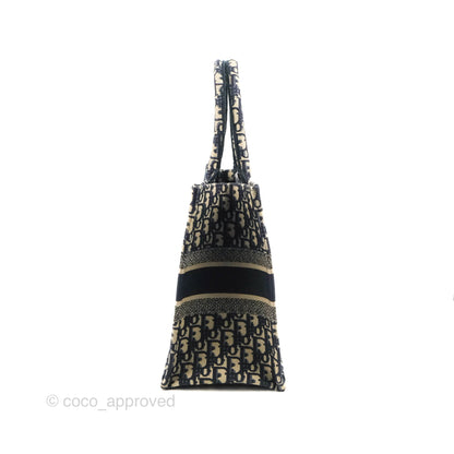 Christian Dior Medium Blue (Old Small) Dior Oblique Embroidery Canvas Book Tote