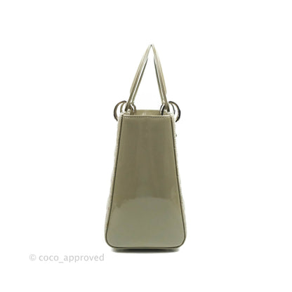 Christian Dior Medium Lady Dior Light Olive Patent Leather Silver Hardware