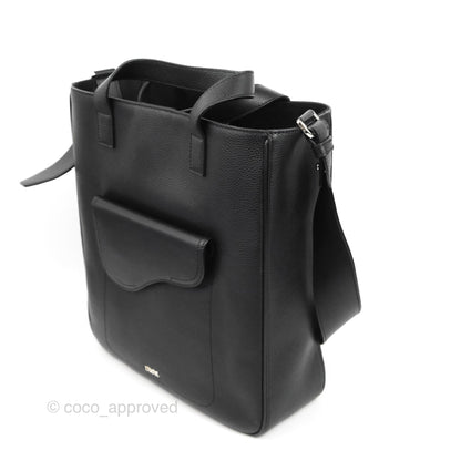 Dior Men's Saddle Tote Bag with Shoulder Strap Black Grained Leather