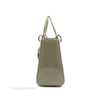Christian Dior Medium Lady Dior Light Olive Patent Leather Silver Hardware