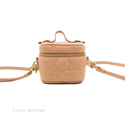 Christian Dior Micro Lady Dior Vanity Lambskin Rose De Ven Cannage Lambskin