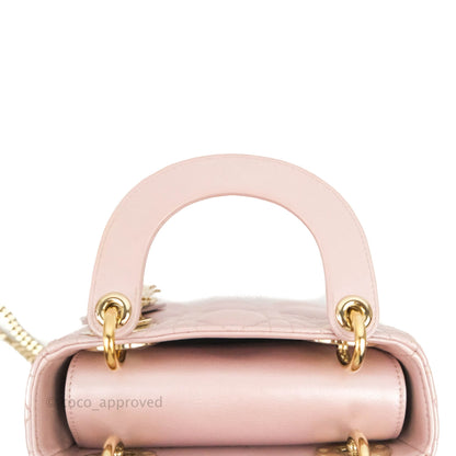 Christian Dior Cannage Mini Lady Dior Iridescent Light Pink Gold Hardware