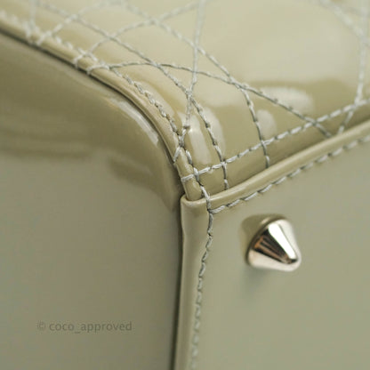 Christian Dior Medium Lady Dior Light Olive Patent Leather Silver Hardware