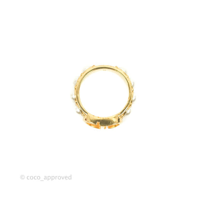 Christian Dior CD Pearl Ring Gold Tone Size S