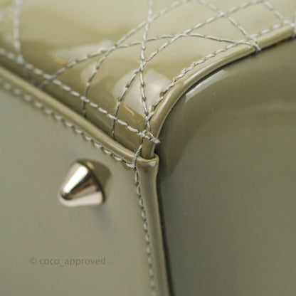 Christian Dior Medium Lady Dior Light Olive Patent Leather Silver Hardware