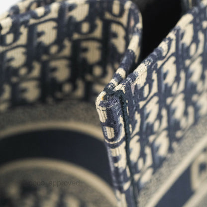 Christian Dior Medium Blue (Old Small) Dior Oblique Embroidery Canvas Book Tote