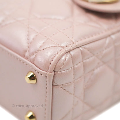 Christian Dior Cannage Mini Lady Dior Iridescent Light Pink Gold Hardware