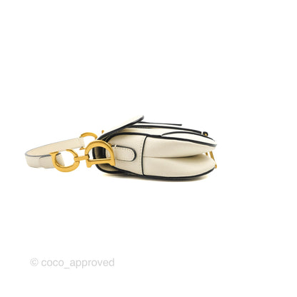 Christian Dior Mini Saddle Bag White Grained Calfskin Gold Hardware