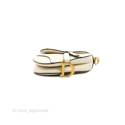 Christian Dior Mini Saddle Bag White Grained Calfskin Gold Hardware