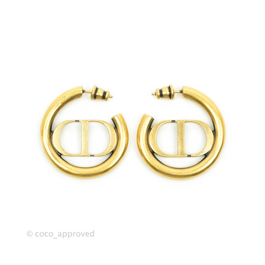 Christian Dior 30 Montaigne Hoop Earrings Antique Gold-Finish
