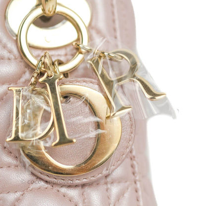 Christian Dior Cannage Mini Lady Dior Iridescent Light Pink Gold Hardware