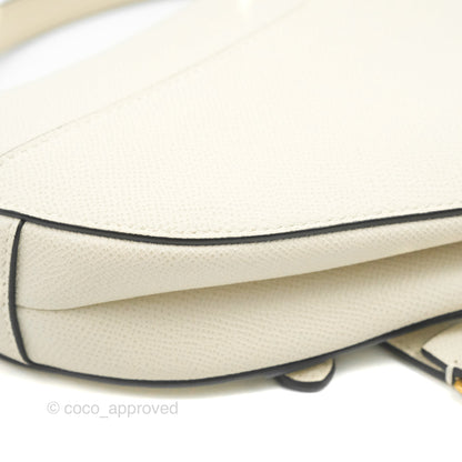 Christian Dior Mini Saddle Bag White Grained Calfskin Gold Hardware