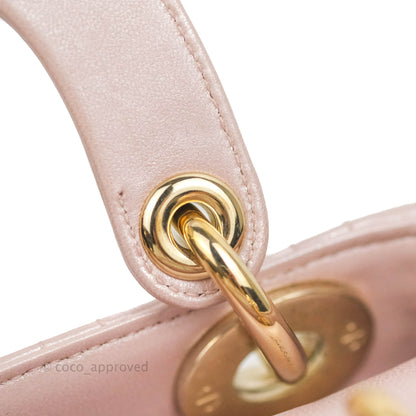 Christian Dior Cannage Mini Lady Dior Iridescent Light Pink Gold Hardware