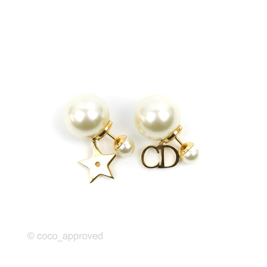 Christian Dior Pearl Tribales 'CD' & Star Drop Earrings Gold Tone