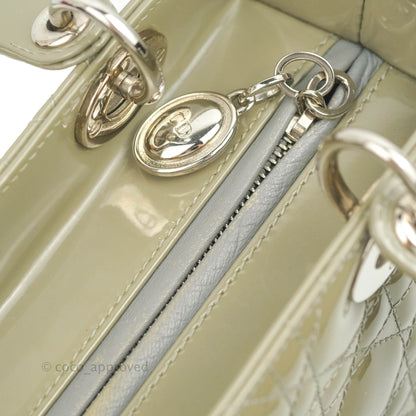 Christian Dior Medium Lady Dior Light Olive Patent Leather Silver Hardware