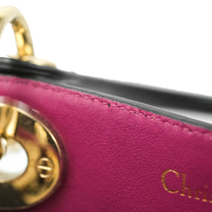 Christian Dior Medium Diorissimo Bag Black Fuchsia Grained Calfskin Gold Hardware