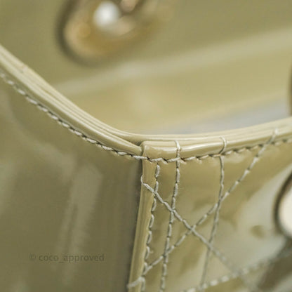 Christian Dior Medium Lady Dior Light Olive Patent Leather Silver Hardware